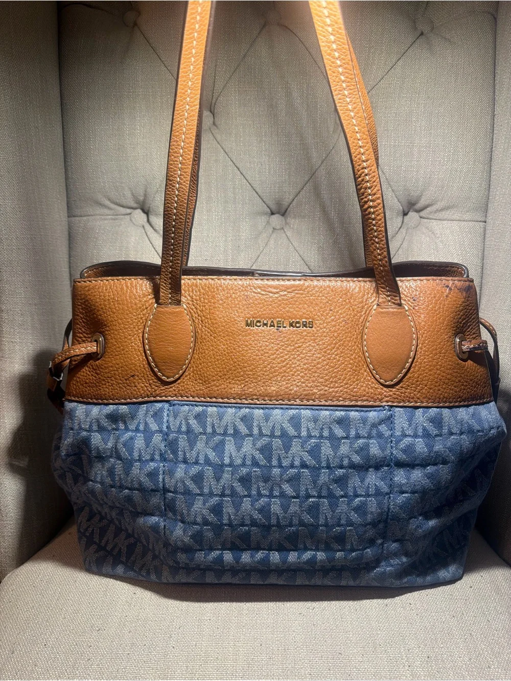 Michael Kors Brown Leather & Blue Signature Tote